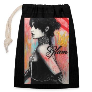 Glam omikly femme robe noire couronne ange perle - Sac cadeau en coton avec cordon (14 x 20 cm) - noir - Devant