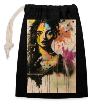 Portrait Woman Look Omikly Neck Splash Art - Closable cotton gift bag (14x20cm) - black - Front