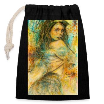 Pop art woman omikly jeans long hair clara - Closable cotton gift bag (14x20cm) - black - Front