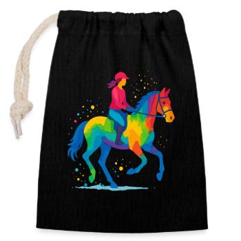 Équitation Coloré - Sac cadeau en coton avec cordon (14 x 20 cm) - noir - Devant