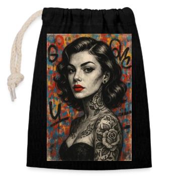 Modern pin up woman Omikly vintage retro streetart - Closable cotton gift bag (14x20cm) - black - Front