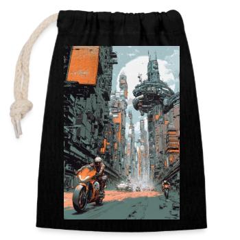 Balade à vélo futuriste à travers Neon City - Sac cadeau en coton avec cordon (14 x 20 cm) - noir - Devant