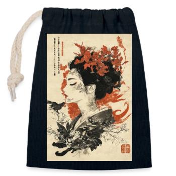 Florale Geisha-Tuschekunst - Verschließbarer Geschenkbeutel aus Baumwolle (14x20cm) - Navy - Vorne