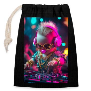 DJ Baby Droppin' Beats - Verschließbarer Geschenkbeutel aus Baumwolle (14x20cm) - Schwarz - Vorne