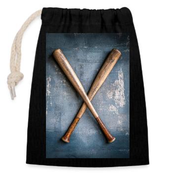 Klassische Baseballschläger gekreuzt - Verschließbarer Geschenkbeutel aus Baumwolle (14x20cm) - Schwarz - Vorne