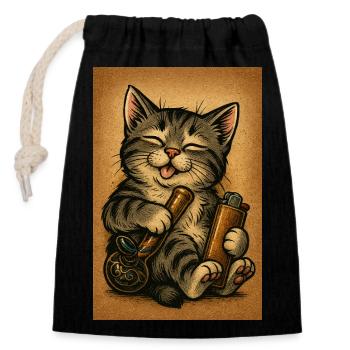 High Kitty Vibes - Verschließbarer Geschenkbeutel aus Baumwolle (14x20cm) - Schwarz - Vorne
