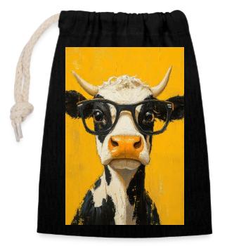 Vache fraîche avec des lunettes - Sac cadeau en coton avec cordon (14 x 20 cm) - noir - Devant