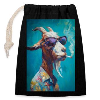 Chill Goat in Shades - Closable cotton gift bag (14x20cm) - black - Front