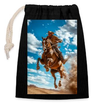 Epischer Cowboy-Sprung - Verschließbarer Geschenkbeutel aus Baumwolle (14x20cm) - Schwarz - Vorne