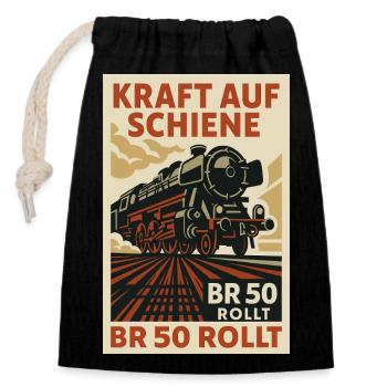 BR 50 Steam Locomotive Power on Rail Rolls - Closable cotton gift bag (14x20cm) - black - Front