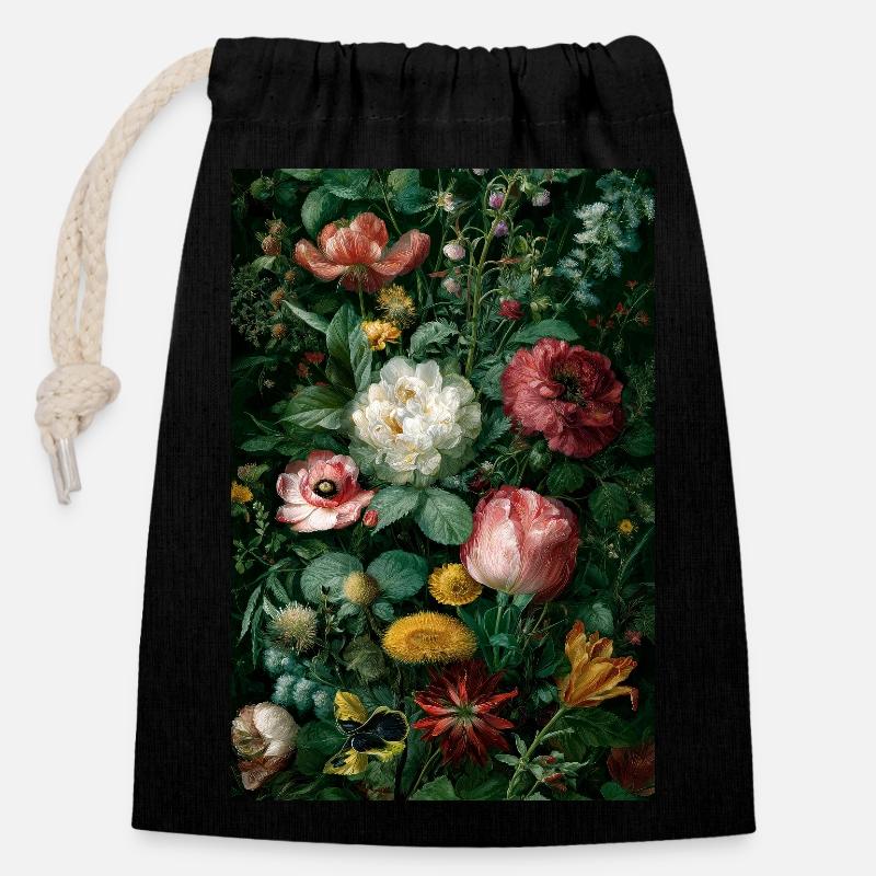 Wildflowers 0001 - Closable cotton gift bag (14x20cm) - black