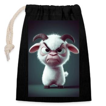 Grumpy Cartoon Goat Stare - Closable cotton gift bag (14x20cm) - black - Front