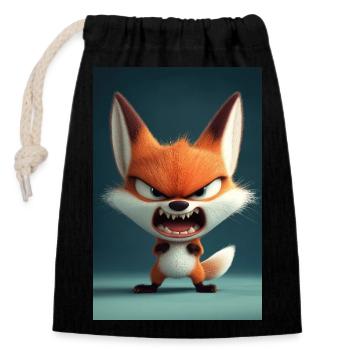 Dessin animé furieux renard colère - Sac cadeau en coton avec cordon (14 x 20 cm) - noir - Devant