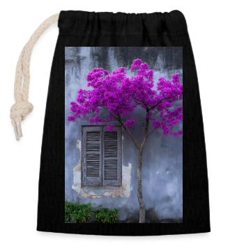 Vibrant Blossom Against Rustic Wall - Closable cotton gift bag (14x20cm) - black - Front