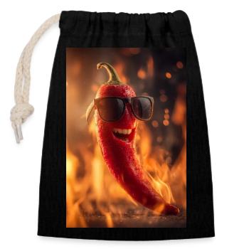 Mr. Chili bringt die Hitze - Verschließbarer Geschenkbeutel aus Baumwolle (14x20cm) - Schwarz - Vorne