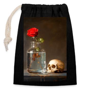 Rose and Skull Still Life - Closable cotton gift bag (14x20cm) - black - Front