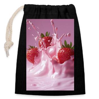 Strawberries in Pink Splash - Closable cotton gift bag (14x20cm) - black - Front