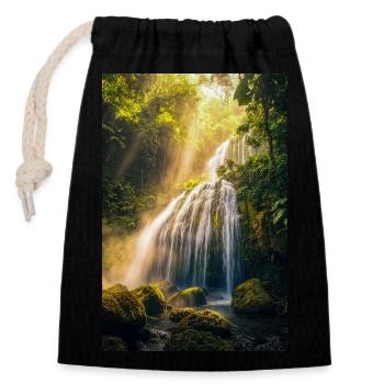 Sunlit Cascade in Rainforest - Closable cotton gift bag (14x20cm) - black - Front