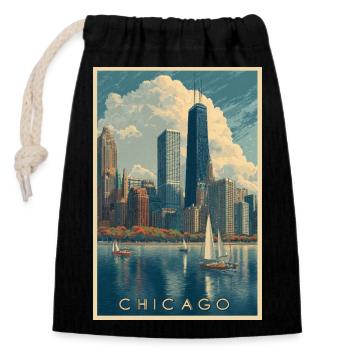 Chicago Skyline avec des voiliers - Sac cadeau en coton avec cordon (14 x 20 cm) - noir - Devant