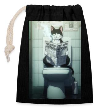Coole Morgenroutine für Katzen - Verschließbarer Geschenkbeutel aus Baumwolle (14x20cm) - Schwarz - Vorne
