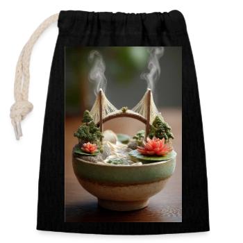 Ramen Bridge Art Schale - Verschließbarer Geschenkbeutel aus Baumwolle (14x20cm) - Schwarz - Vorne