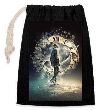 Voyage du voyageur temporel - Sac cadeau en coton avec cordon (14 x 20 cm) - noir - Devant