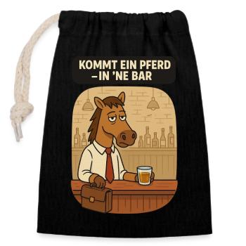 Pferd in Bar Spruch - Verschließbarer Geschenkbeutel aus Baumwolle (14x20cm) - Schwarz - Vorne