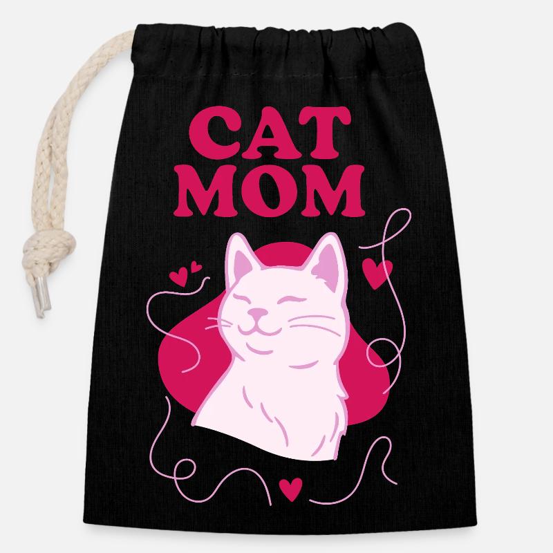 Cat Mom Pink - Verschließbarer Geschenkbeutel aus Baumwolle (14x20cm) - Schwarz