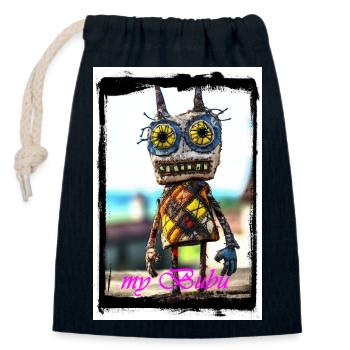Bunte Stoffpuppe mit kurioser Fratze - Verschließbarer Geschenkbeutel aus Baumwolle (14x20cm) - Navy - Vorne