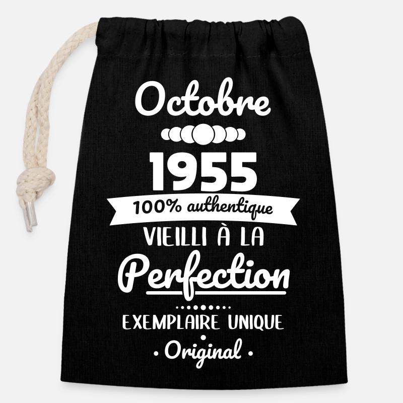 70th Birthday - October 1955 Original - Closable cotton gift bag (14x20cm) - black