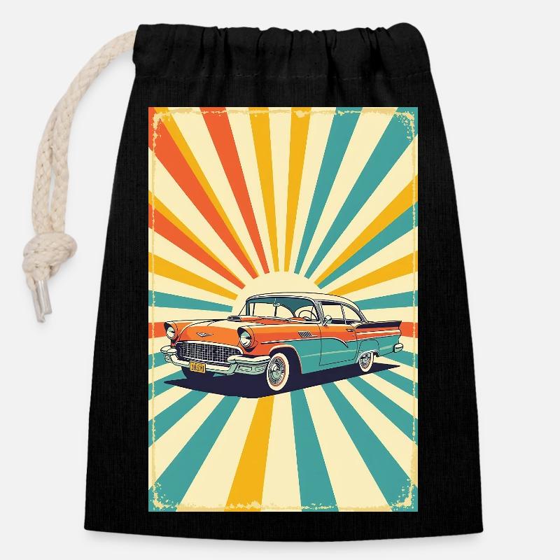 Retro Cruiser - Closable cotton gift bag (14x20cm) - black