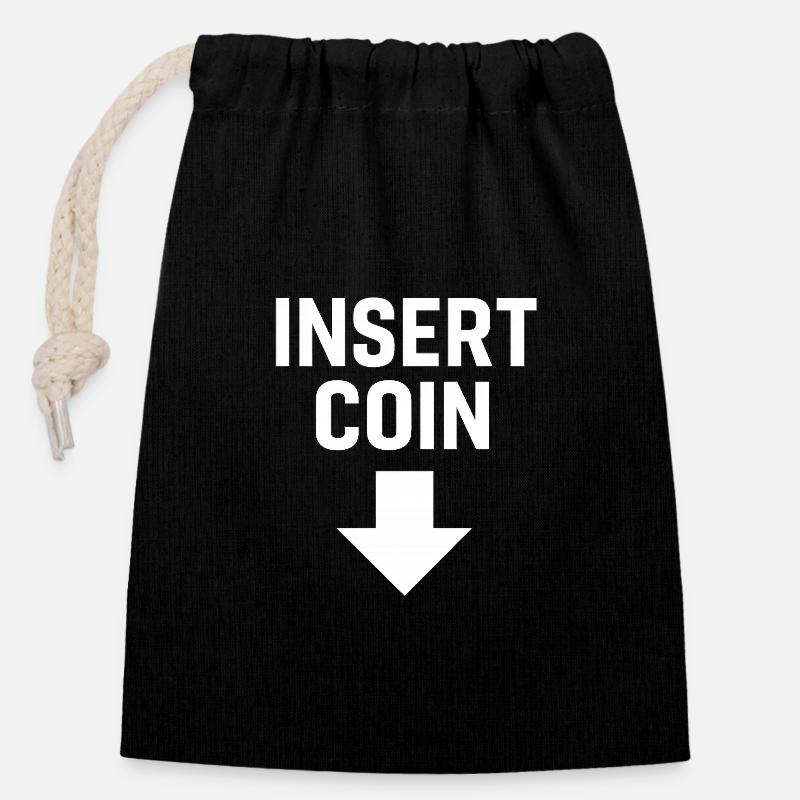 Illustration de pièce de monnaie crypto rétro - Sac cadeau en coton avec cordon (14 x 20 cm) - noir
