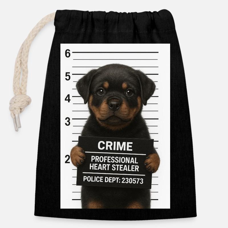 Rottweiler Welpe – Herz gestohlen - Verschließbarer Geschenkbeutel aus Baumwolle (14x20cm) - Schwarz