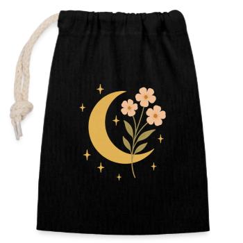 Moon and flowers illustration design - Closable cotton gift bag (14x20cm) - black - Front