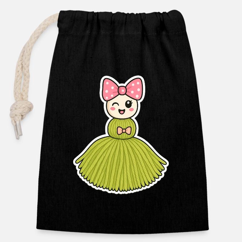 Tassel doll Stella - Closable cotton gift bag (14x20cm) - black