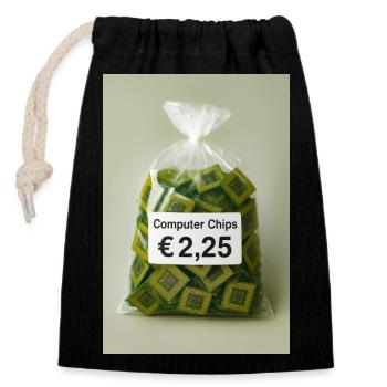 Étiquette de prix des puces informatiques - Sac cadeau en coton avec cordon (14 x 20 cm) - noir - Devant