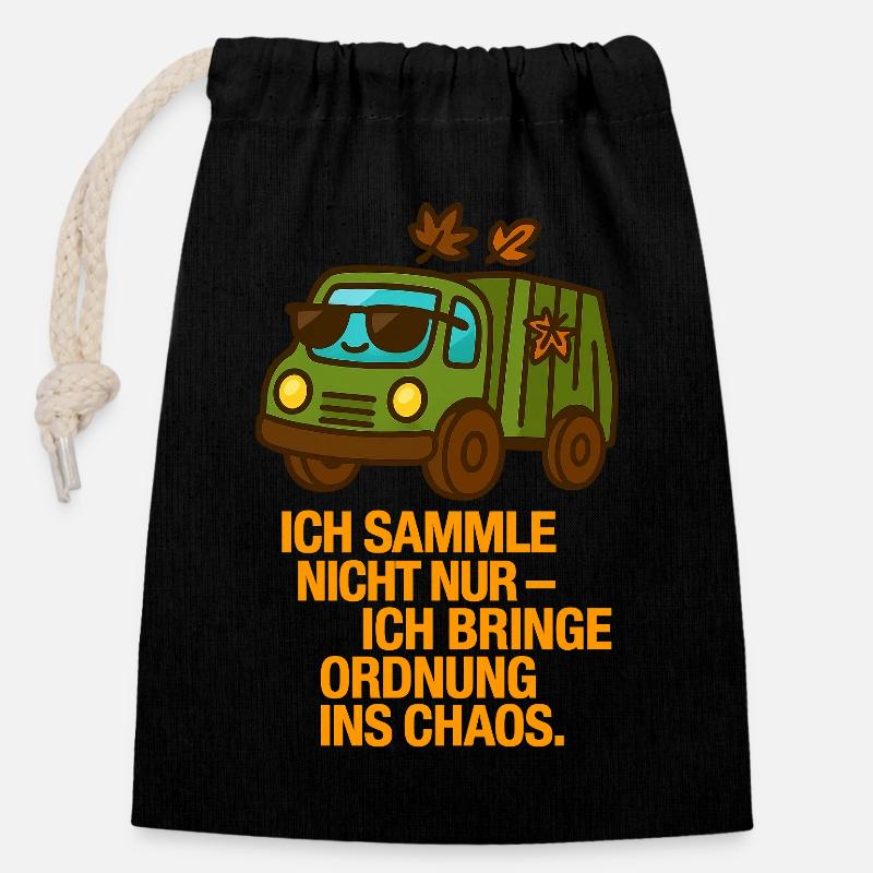 ich_sammel_nicht_nur_ich_bringe_Ortnug_ins_Chao - Verschließbarer Geschenkbeutel aus Baumwolle (14x20cm) - Schwarz
