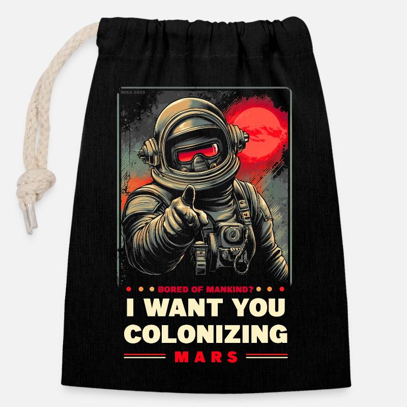Mars Colonization Promotional Poster - Closable cotton gift bag (14x20cm) - black