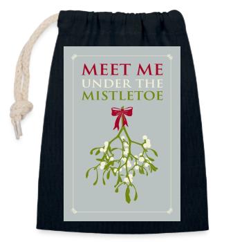 Meet Me Under The Mistletoe - Noël romantique - Sac cadeau en coton avec cordon (14 x 20 cm) - bleu marine - Devant