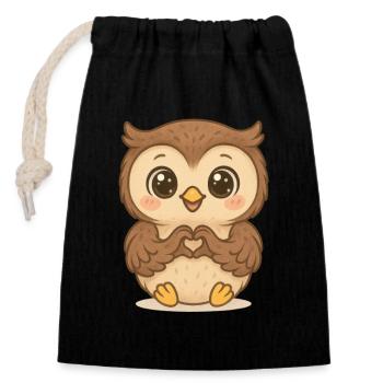 Cute Owl Heart - Closable cotton gift bag (14x20cm) - black - Front