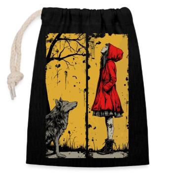 Little Red Riding Hood and the Wolf - Closable cotton gift bag (14x20cm) - black - Front