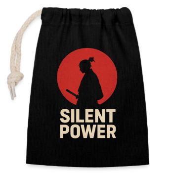 Silent Power with Katana - Closable cotton gift bag (14x20cm) - black - Front
