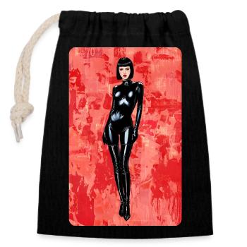 T-SHIRT LATEX NOIR BDSM PIN-UP STYLE DESIGN - Verschließbarer Geschenkbeutel aus Baumwolle (14x20cm) - Schwarz - Vorne