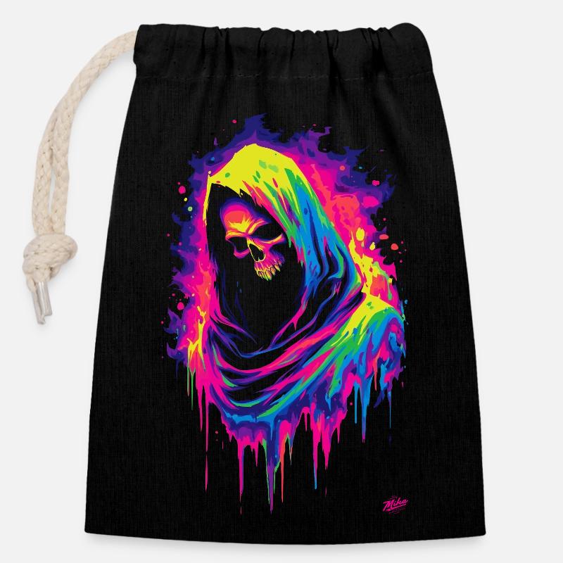 Neon Grim Reaper - Sac cadeau en coton avec cordon (14 x 20 cm) - noir