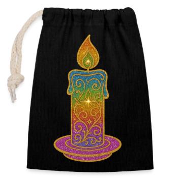 Bougie arc-en-ciel flamme paillettes design - Sac cadeau en coton avec cordon (14 x 20 cm) - noir - Devant