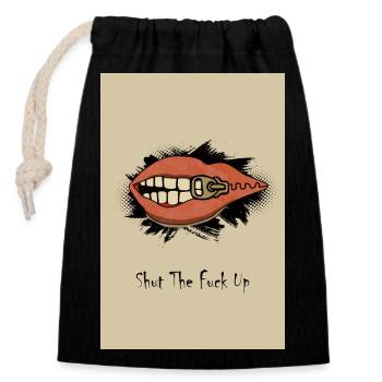 Shut The F*** Up – Pop Art Zippered Lips - Closable cotton gift bag (14x20cm) - black - Front