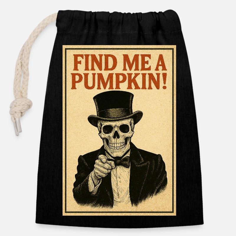 Skeleton Wants You – Find Me a Pumpkin! - Closable cotton gift bag (14x20cm) - black
