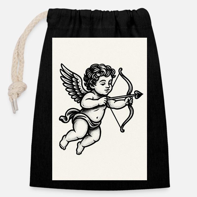 Angel - Closable cotton gift bag (14x20cm) - black