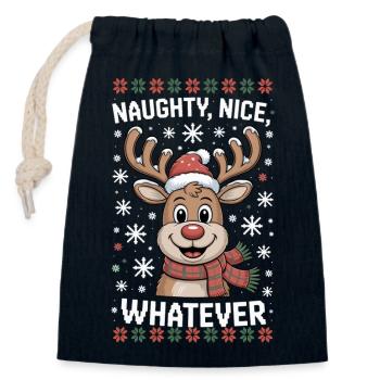 Naughty Nice Whatever Rentier - Verschließbarer Geschenkbeutel aus Baumwolle (14x20cm) - Navy - Vorne