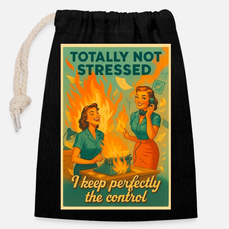 Totally Stressed Retro Office - Closable cotton gift bag (14x20cm) - black